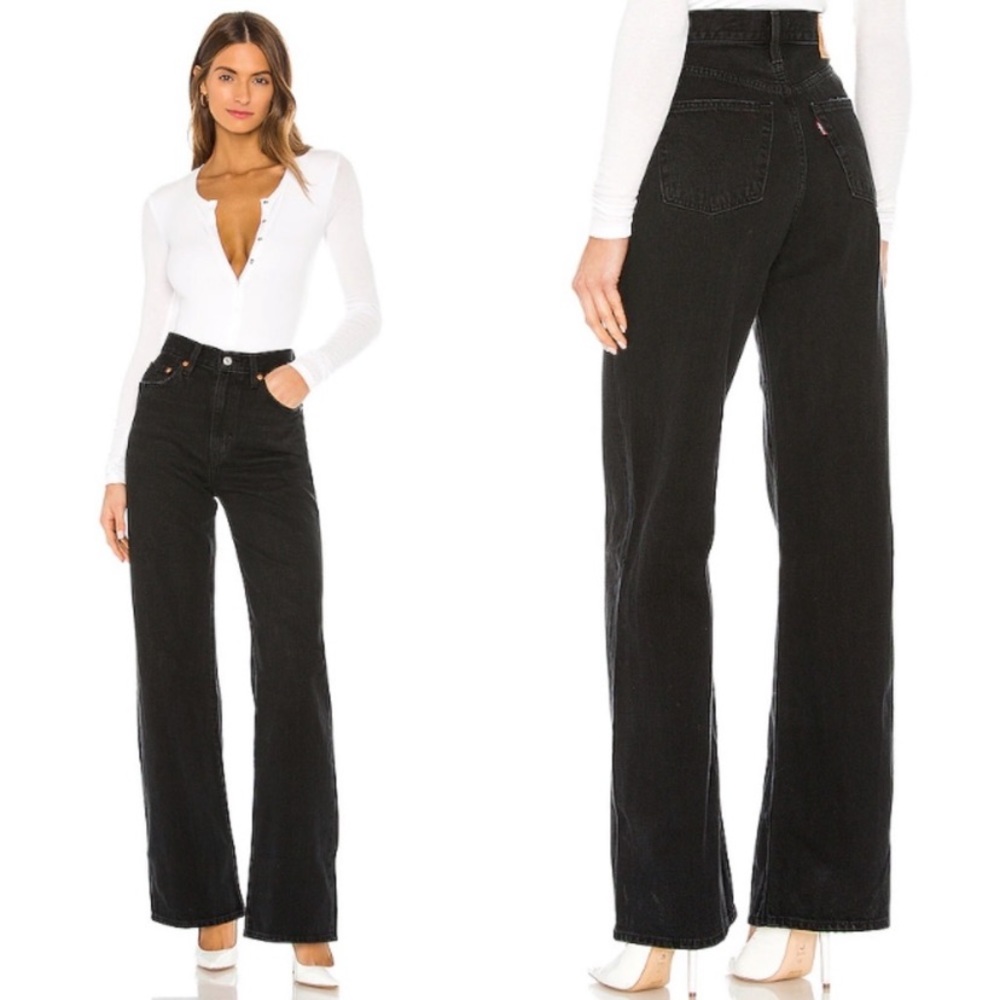 NWT LEVI’S Ribcage Wide Leg Jeans black jean 27